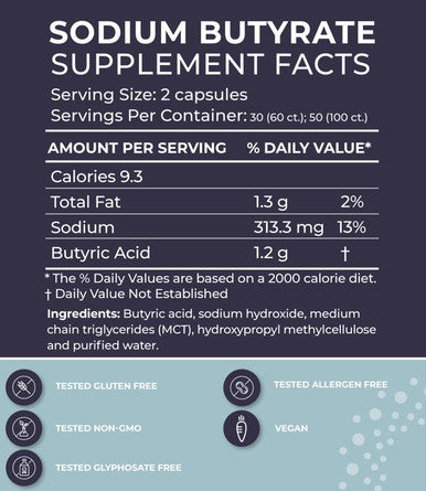 BodyBio Sodium Butyrate 600mg 100c