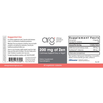 Allergy Research Group 200 mg of Zen 60vc