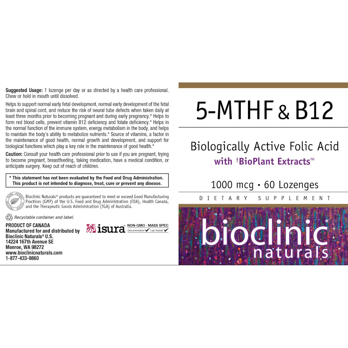 Bioclinic Naturals 5-MTHF & B12 60 lozenges