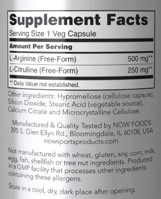 Now Foods Arginine & Citrulline 500/250 mg 120vc