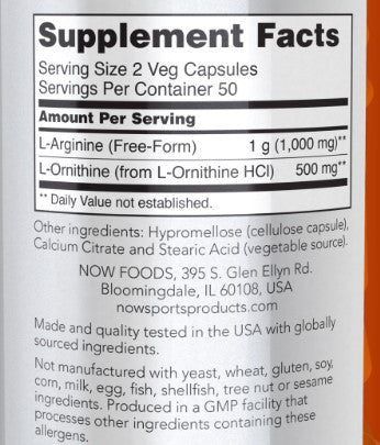 Now Foods Arginine & Ornithine 500/250 mg 100c