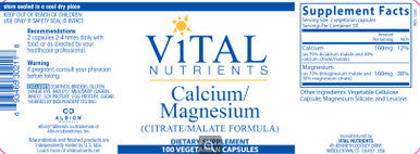 Vital Nutrients Calcium/Magnesium (Citrate/Malate Formula) 100vc