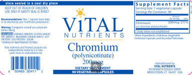 Vital Nutrients Chromium (polynicotinate) 200mcg 90 vcaps