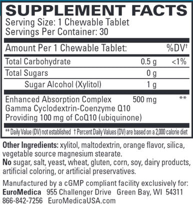 EuroMedica CoQ10 Mild Orange Chewable 30 Chewable Tablets