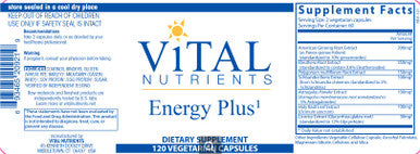 Vital Nutrients Energy Plus 120vc