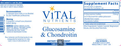 Vital Nutrients Glucosamine and Chondroitin Sulfate 120c