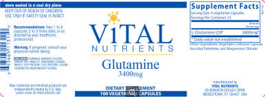 Vital Nutrients Glutamine 3400mg 100vc