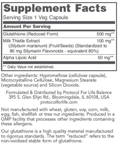 Protocol for Life Balance Glutathione 500mg 60vc