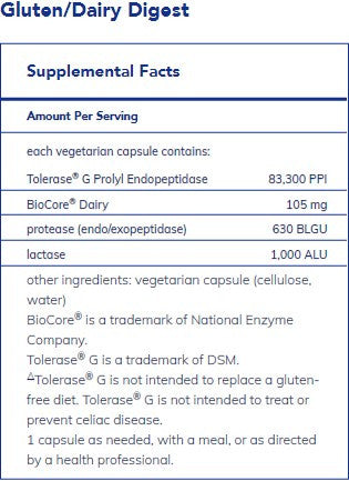 Pure Encapsulations Gluten/Dairy Digest 60c