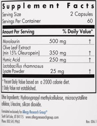 Allergy Research Group Humic-Monolaurin Complex 120vc