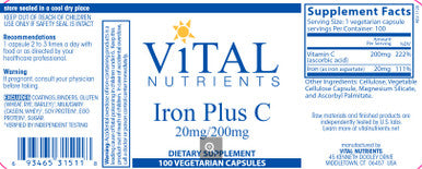 Vital Nutrients Iron Plus C 100vc