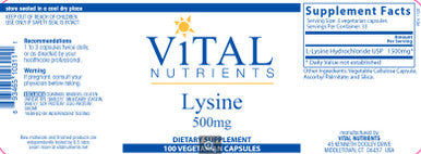 Vital Nutrients Lysine 100vc