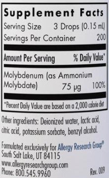 Allergy Research Group Liquid Molybdenum 30ml