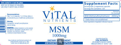 Vital Nutrients MSM 1000mg 240vc