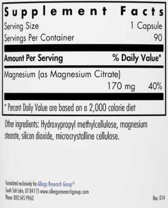 Allergy Research Group Magnesium Citrate 90c