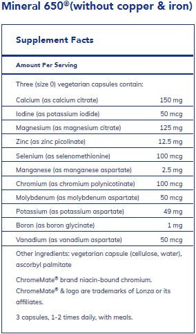 Pure Encapsulations Mineral 650 w/o Copper & Iron 180c