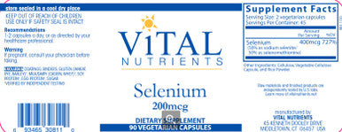 Vital Nutrients Selenium 200mcg 90vc