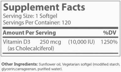 Advanced Nutrition by Zahler Vitamin D3 10,000 IU 120sg