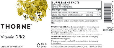 Thorne Vitamin D + K2 Liquid 1oz