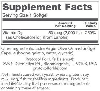 Protocol for Life Balance Vitamin D3 2,000 IU 120sg