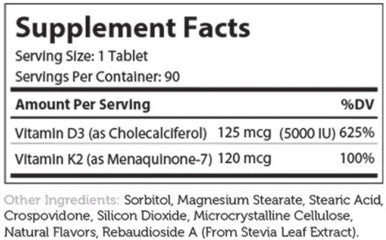 Advanced Nutrition by Zahler Vitamin D3 & K2 90 chewable tablets