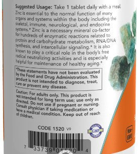 Now Foods Zinc Gluconate 50mg 100t