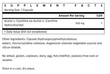 Jarrow Formulas Acetyl L-Carnitine 500mg 60 Capsules