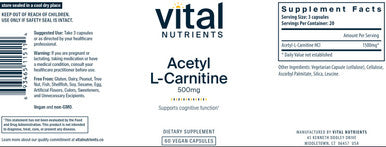 Vital Nutrients Acetyl L-Carnitine 500mg 60vc