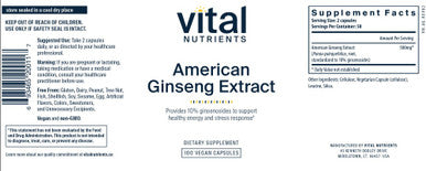 Vital Nutrients American Ginseng 100vc