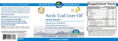 Nordic Naturals Arctic Cod Liver Oil Lemon 180sg