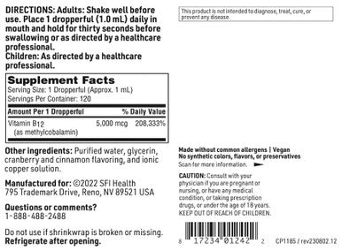 SFI Health B12 liquid (Methylcobalamin) 5 mg 4 oz.