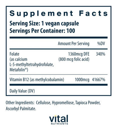 Vital Nutrients B-12 & Methyl Folate 100vc