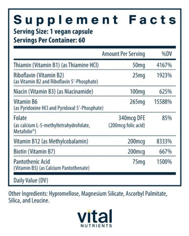 Vital Nutrients B6 + B Complex 60vc