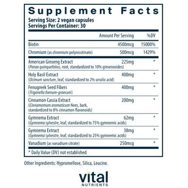 Vital Nutrients Blood Sugar Support 60c