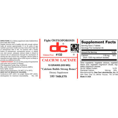 Dee Cee Labs Calcium Lactate 180 tabs