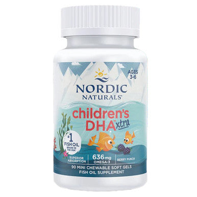 Nordic Naturals Children's DHA Xtra 90 mini chewable soft gels Berry Punch flavor