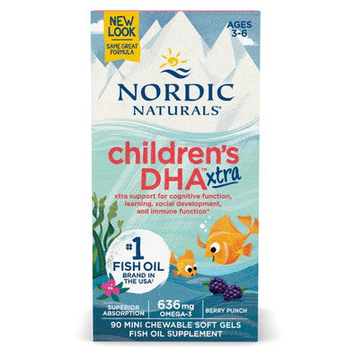 Nordic Naturals Children's DHA Xtra 90 mini chewable soft gels Berry Punch flavor