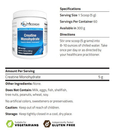 NuMedica Creatine Monohydrate Powder 60 servings 10.58 oz