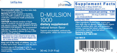 Pharmax D Mulsion 1000 1oz natural lemon flavor