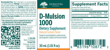 Genestra D-Mulsion 1000 1 oz Natural Lemon flavor