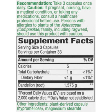 Natures Way Dandelion Root 100 vegan capsules