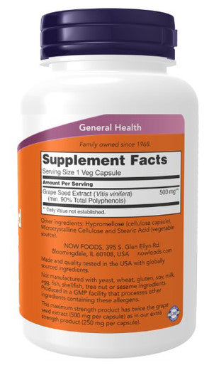 Now Foods Grape Seed Extract 500 mg Maximum Strength 90 veg capsules