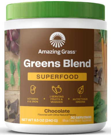 Amazing Grass Greens Blend Superfood Chocolate Powder (8.5oz) 30 servings