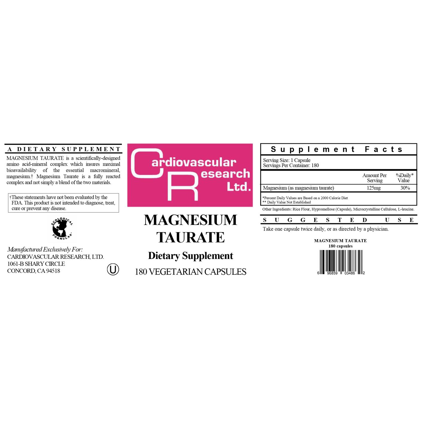 Cardiovascular Research Magnesium Taurate 180vc