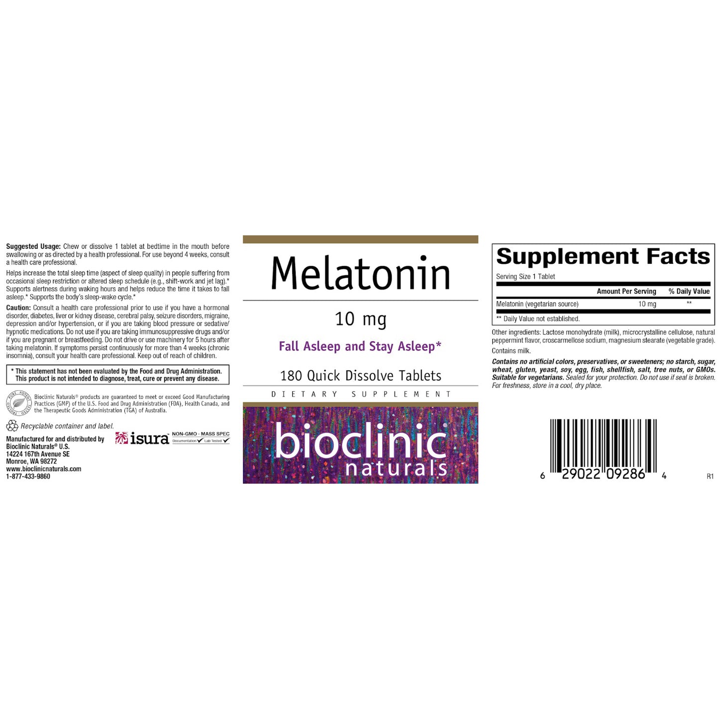 Bioclinic Naturals Melatonin 180 Quick Dissolve Tablets Peppermint flavor