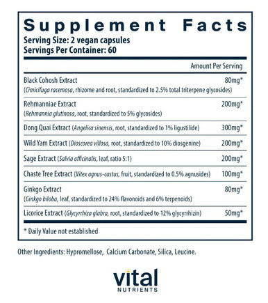 Vital Nutrients Menopause Support 120vc