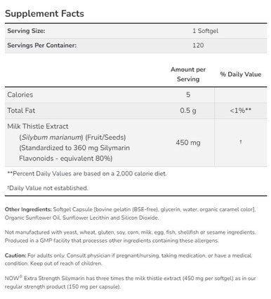 Now Foods Milk Thistle Extract 450mg 120sg