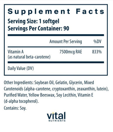 Vital Nutrients Natural Beta Carotene 90sg