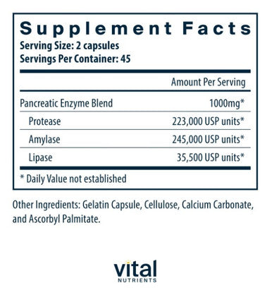 Vital Nutrients Pancreatic Enzymes 90c