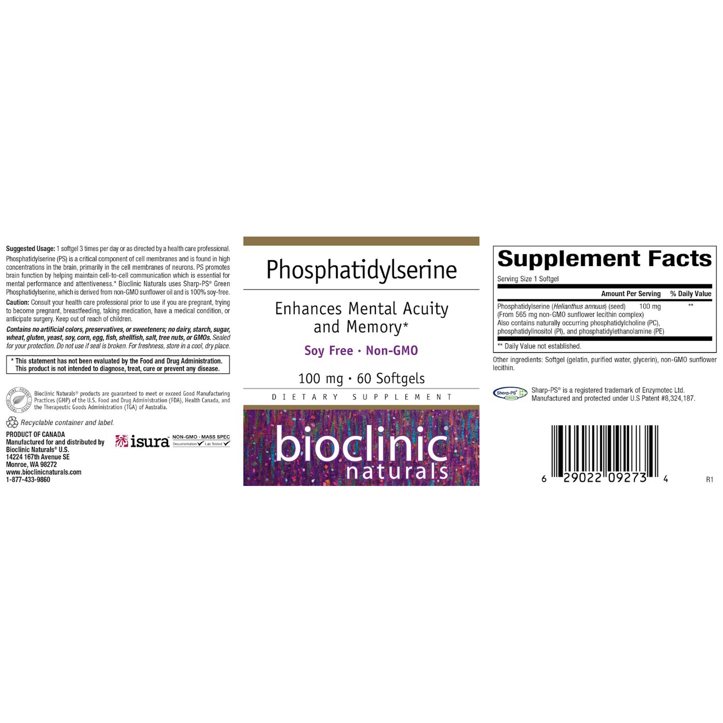 Bioclinic Naturals Phosphatidylserine 60 softgels